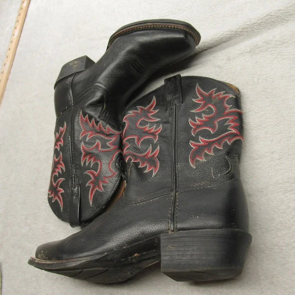 Ariat Western Boots Youth 4 Black Red Leather Cowboy Square‎ Toe Rodeo